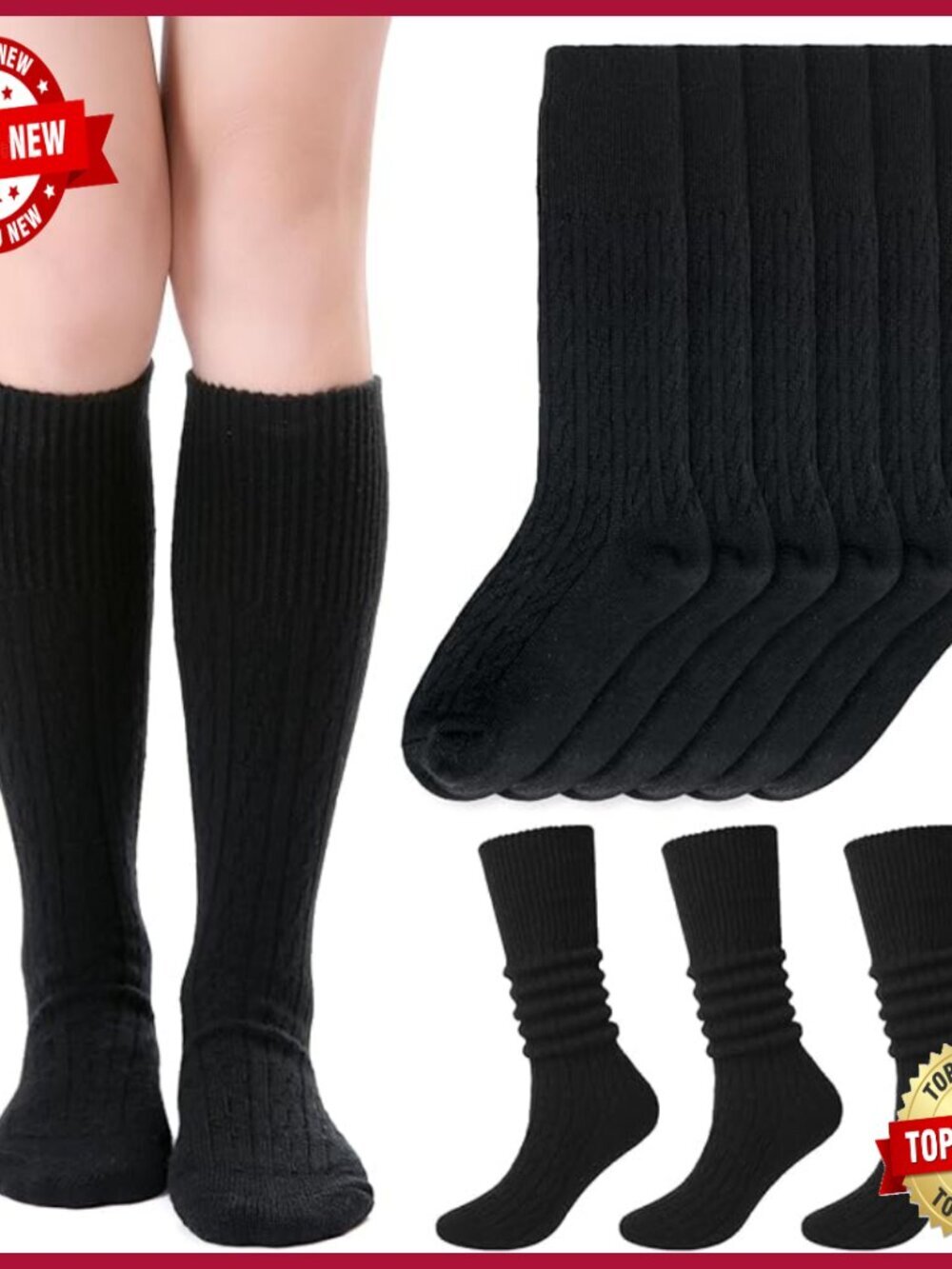 Cable Knit Slouch Knee High Socks - Warm Cozy Cashmere Feel - 3 Pack